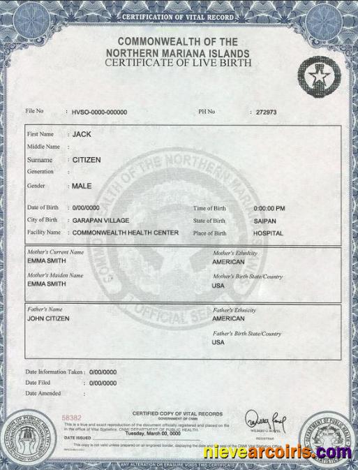 USA Northern Mariana Islands birth certificate